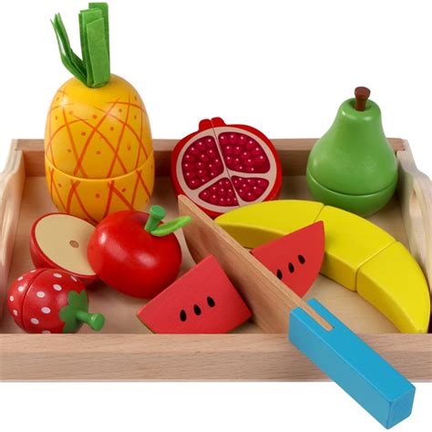 9Pcs Wooden Cutting Fruit Vegetables Set Wooden Magnetic Pretend Play