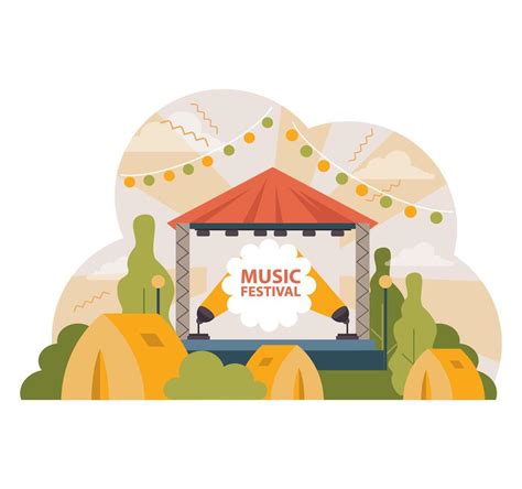 Outdoor Music Festival Stage Set Amidst Nature Flat Vector