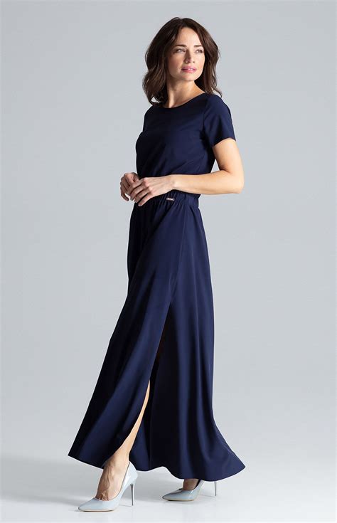 Blue Short Sleeves Maxi Dress