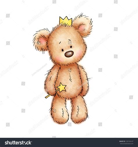 Teddy Bear In The Crown On White Background Stock Photo