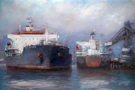 Oil Tanker Ships on the Port. Painting by Roman Ben | Saatchi Art