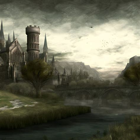 Dark Gothic Castle at Overcast Day, Neural Network Generated Art Stock Image - Image of ...