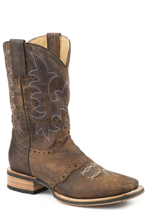 Stetson Mens Barret Oily Brown Vamp Wsaddle And Shaft Cowboy Boot