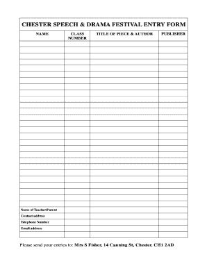 Fillable Online CHESTER SPEECH DRAMA FESTIVAL ENTRY FORM Fax Email