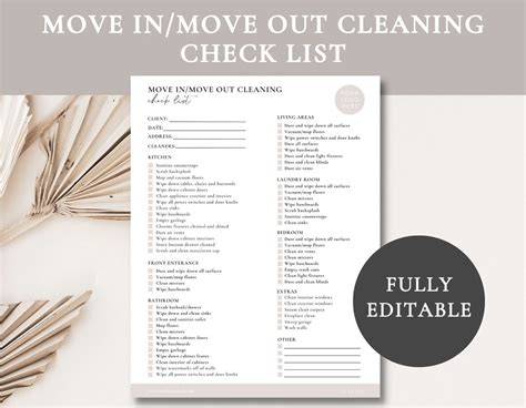 Move In And Move Out Cleaning Check List Template Editable Cleaning