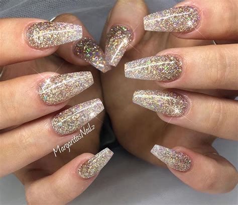 Glitter Coffin Nails Gold Nails Ombre Nails Glitter Ombre Nails