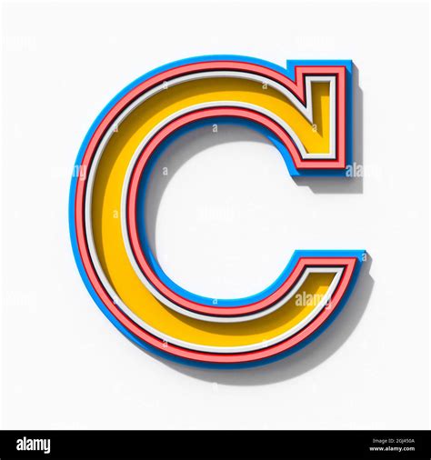 Slab Serif Colorful Outlined Font With Shadows Letter C 3d Rendering