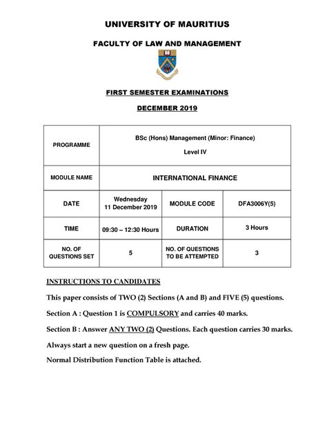 Dfa Y Past Exam Papers University Of Mauritius Faculty