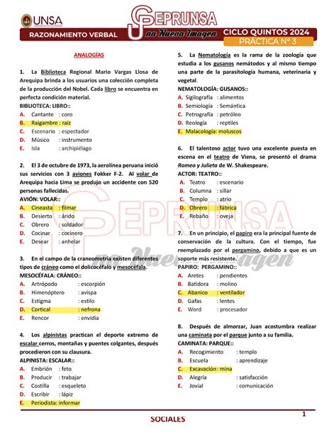 P S Raz Verbal Ciclo Quintos Pr Ctica N Analog As