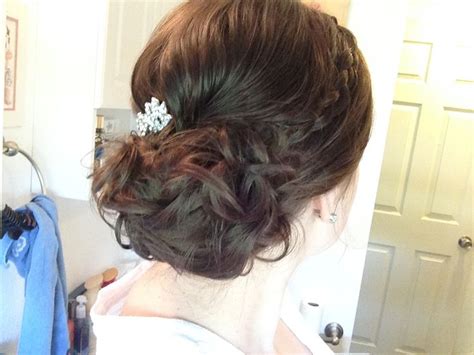 Curly Updo Bun With Single Braid Waitress Hairstyles Single Braid