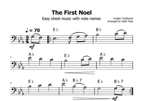 The First Noel Eb Major With Note Names Arr Valdir Maia By English Traditional Sheet