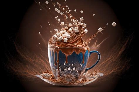 Premium Photo Cup Of Hot Chocolate With Marshmallows And Flowing