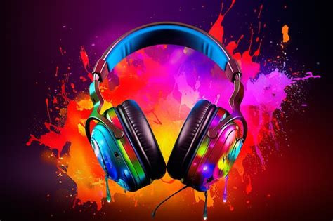 Premium Ai Image Vibrant Music Headphones And Background