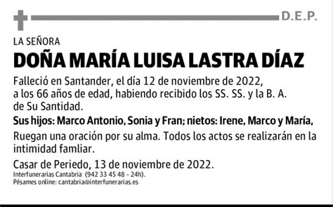 Do A Mar A Luisa Lastra D Az Esquela Necrol Gica El Diario Monta S