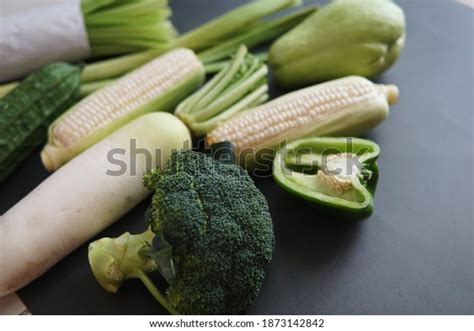 Variety Green Color Vegetables Healthy Eating Stock Photo 1873142842