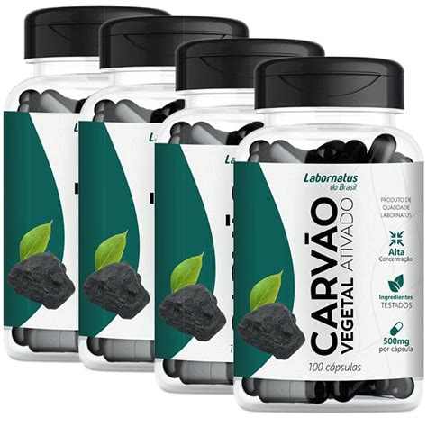 Carvão Vegetal 500Mg 100 Cápsulas Labornatus 4 Potes em Promoção