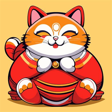 Premium Vector Fat Japanese Cat Maneki Neko Hand Drawn Cartoon