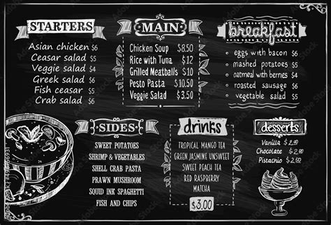 Chalk Menu Board Design Template With Starters And Main Dishes