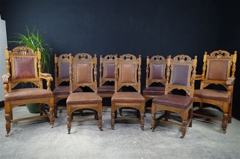 Antique Carved Oak Dining Chairs C1890 Painted Vintage Antique