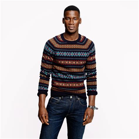 J Crew Alpine Fair Isle Sweater In Deep Navy For Men Lyst