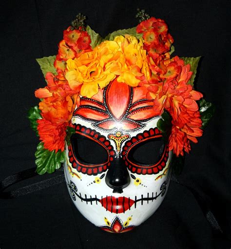 Orange Lotus Sugar Skull Mask for Day of the Dead by LilBittyFish