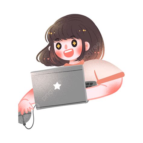 Chicas Pintadas A Mano Para Ver La Computadora Png La Chica De La Computadora Personaje