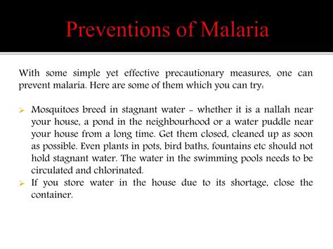 Malaria Causes Symptoms Complications Treatment And Prevention Ppt