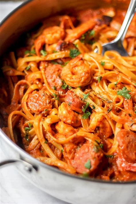 One Pot Creamy Cajun Shrimp Pasta With Sausage The Seasoned Skillet