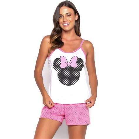 Pijama Bravaa Store Curto Baby Doll Adulto Feminino Minnie Short Doll