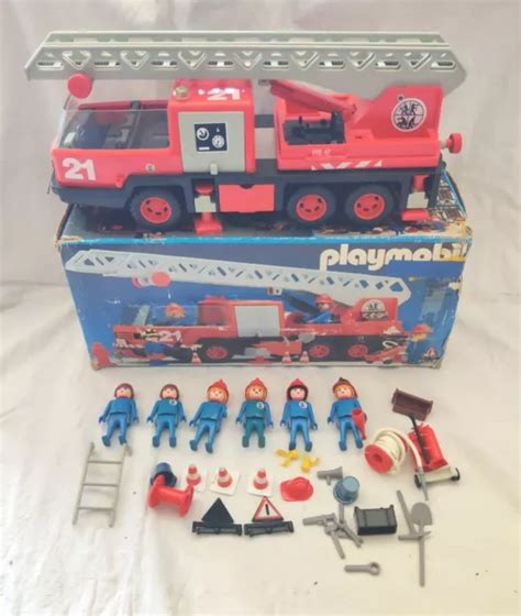 PLAYMOBIL 3525 VINTAGE Camion Pompier Grande Échelle 1981 V1 Lire