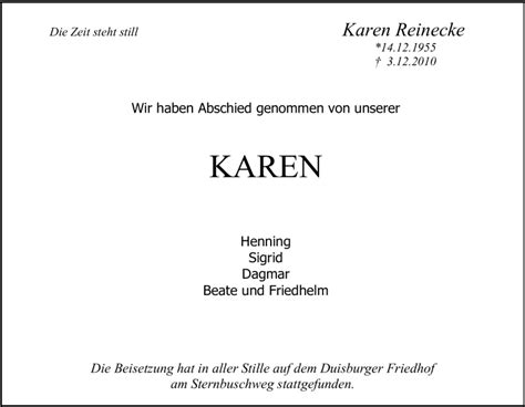 Traueranzeigen Von Karen Reinecke Trauer In NRW De