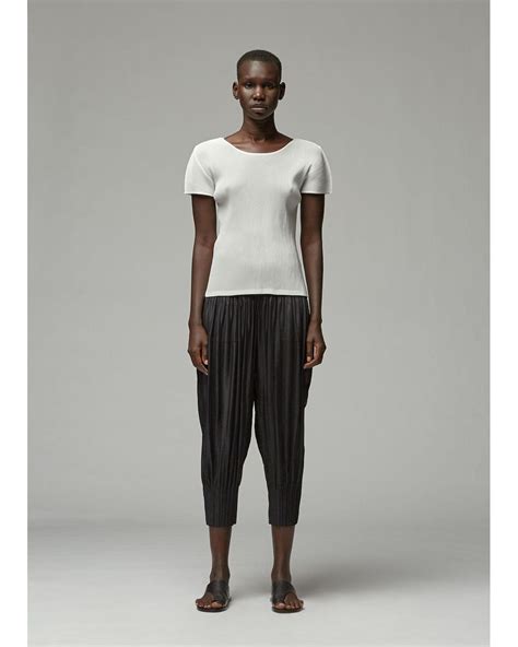 Pleats Please Issey Miyake Synthetic Short Sleeve Mist Basics Top In