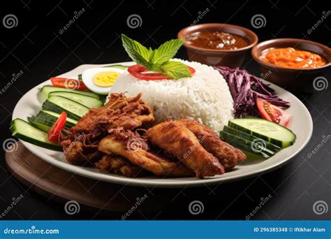 Nasi Lemak Malaysian Fried Chicken With Rice Nasi Lemak Wrapped In Banan Leaf Malaysian Food