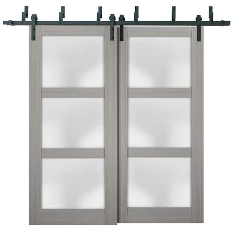 Sartodoors 2552 56 In X 96 In 3 Panel Gray Finished Pine Wood Sliding