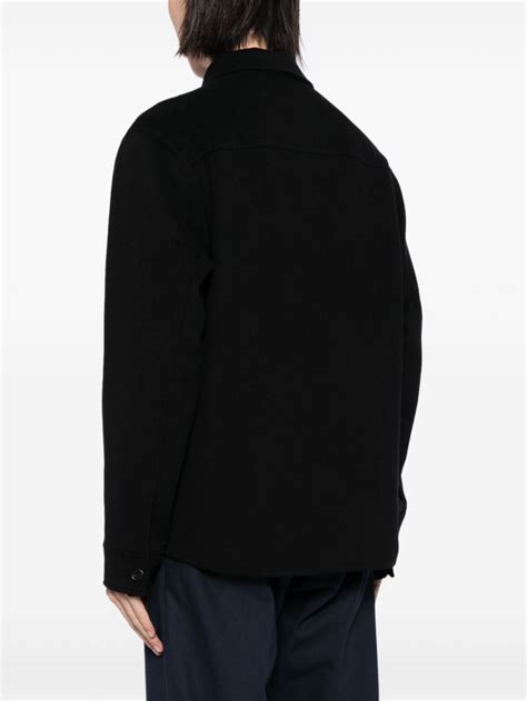 Black Zip Up Felted Shirt Jacket Theory Men Theory