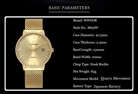 Wwoor Gold Watch Men Top Brand Famous Male Clock Steel Mesh Waterproof