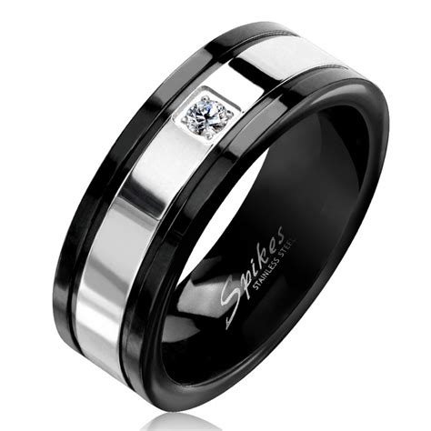 Bague alliance pour homme femme acier effet miroir zircon cz mariage