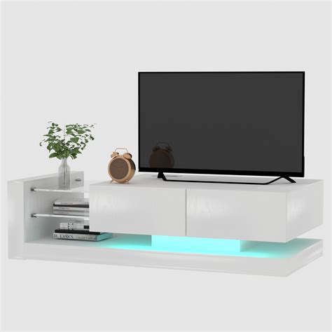 TV Console with Storage Cabinets, 16 Color 4 Modes Changing Lights