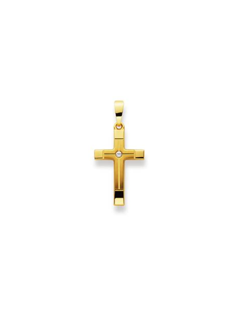 Kreuz Anhänger Gelbgold 18K 750 Matt Poliert mit Zirkonia online kaufen