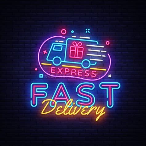 Fast Delivery Neon Sign Vector Delivery Concept Design Template Neon