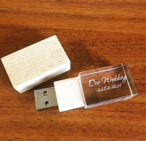 Wood Crystal Usb Engraved Usb Stick Glass Wedding Usb Fast Etsy