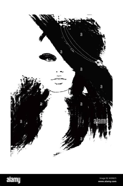 Painting digital woman black and white. Fashion illustration Stock ...