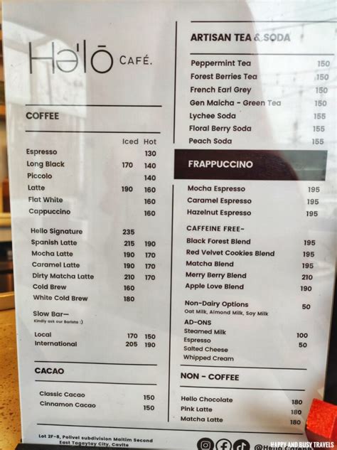 Hello Cafe Menu Where To Eat In Tagaytay Coffee Restaurant