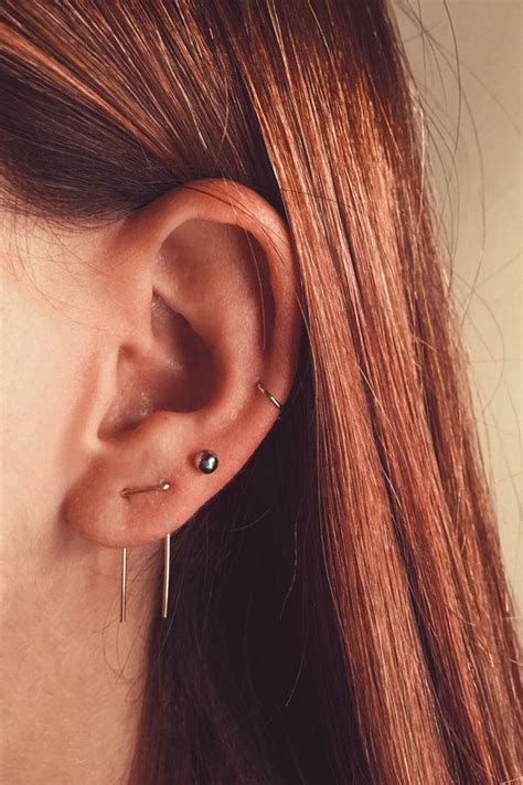 Double Piercing Threader Earrings Double Lobe Earrings Etsy Double