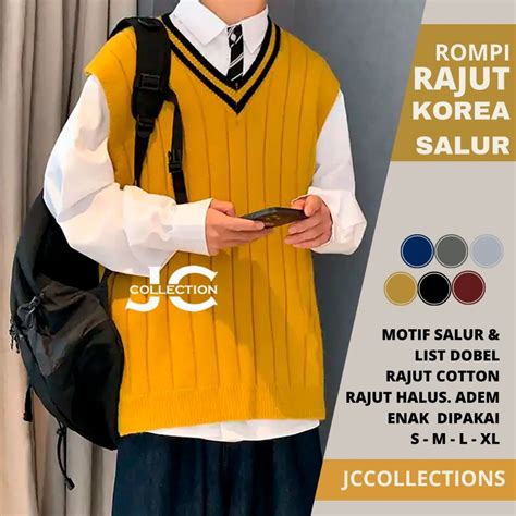 Jual Sweater Rompi Rajut Pria List Salur Vest Knit Korea Look Salur