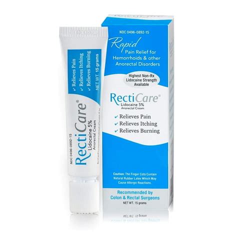 Recticare Anorectal Lidocaine 5 Cream Treatment For Hemorrhoids