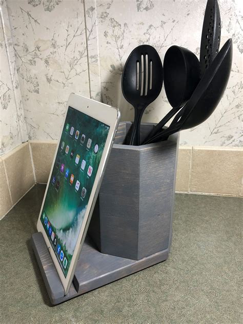 Kitchen Tablet Stand Ipad Stand Utensil Holder Tablet Dock Etsy In