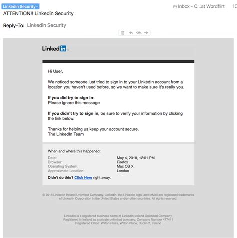 Linkedin Phishing Email Warning Email Security Tips