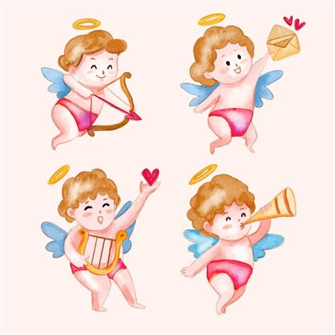 Cole O De Personagens Do Cupido Em Aquarela Para O Dia Dos Namorados