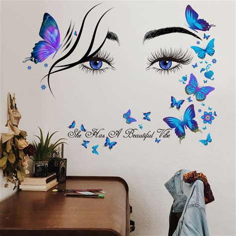 Purple Eyes Butterfly English Proverbs Wall Stickers - 3D Wall Stickers